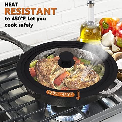 Universal Lid for Pots, Pans and Skillets - Tempered Glass with Heat Resistant Silicone Rim, Fits 10", 11" and 12" Diameter Cookware, Round