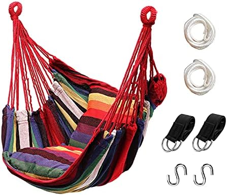 Hommtina Hammock Chair Hanging Rope Swing, Max 300 Lbs Hanging Chair with Pocket & Durability Perfect for Outdoor, Home, Bedroom, Patio
