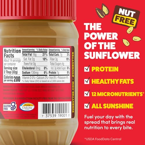 SunButter Original Sunflower Seed Butter, 16 oz Nut-Free Spread with 7g Plant-Based Protein, Roasted Rich & Savory Flavor, Smooth Texture | Vegan, Kosher & Non-GMO