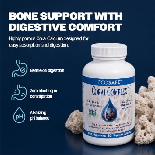 Coral Complex 3 Calcium Supplement Vitamin D3 & Magnesium – 900 mg Bioavailable Coral Calcium for Bone Strength, Joint Support & pH Balance – Trace Minerals, Non-GMO, 300 Veg Capsules