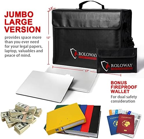Large (17 x 12 x 5.8 inches) Fireproof Bag, Water Resistant Fireproof Document Bag Safe for Money, Documents and Valuables Storage
