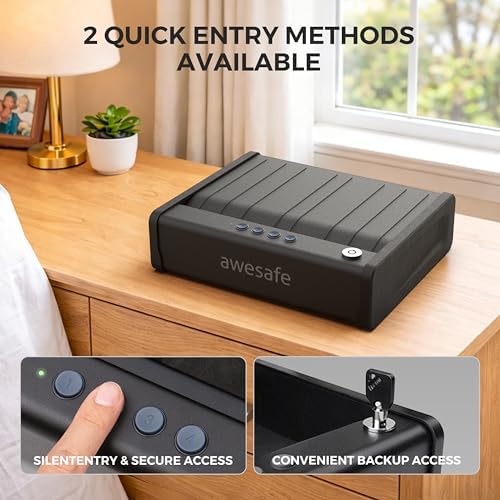 awesafe Biometric Gun Safe for Pistol, 3 Ways Quick Access with Fingerprint Digital PIN Key