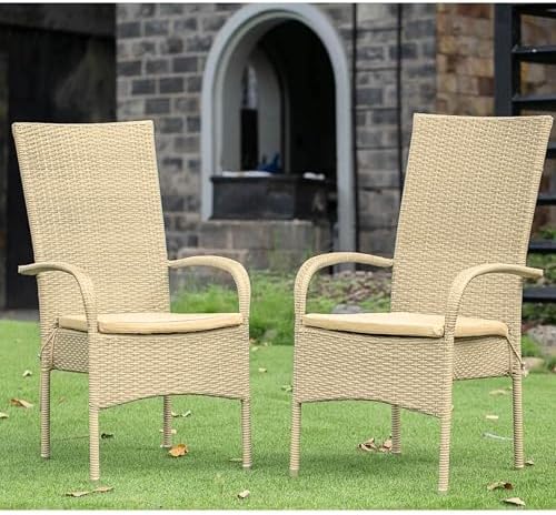 East West Furniture OSLC103A Oslo Outdoor Wicker Dining Arm Chairs with Cushion, Set of 2, Natural Linen