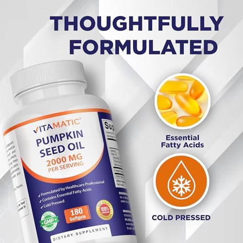 Vitamatic Pumpkin Seed Oil 2000mg Softgel Capsules, 180 Softgels