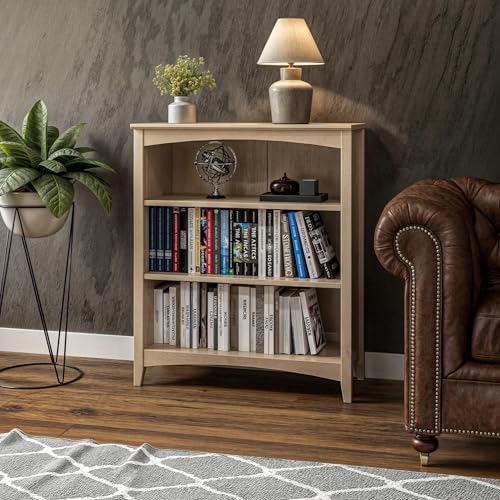 Shaker Style 3 Shelf Bookcase / Solid Wood / 36" High / Adjustable Shelving / Closed Back / Display Bookshelf for Living Room, Bedroom, Home and Office, White