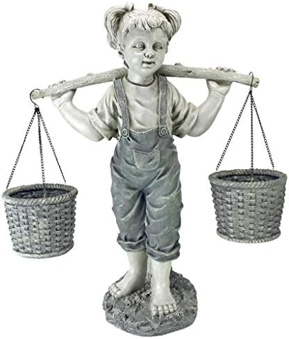 Design Toscano Flowers for Felicity Little Girl Garden Statue with Basket Planters, Medium, 25 Inches Tall, Cast Stone Resin, Two Tone Stone Finish