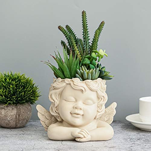 5.5 Inch Height Angel Statue Crafted Head Face Planter Pot
