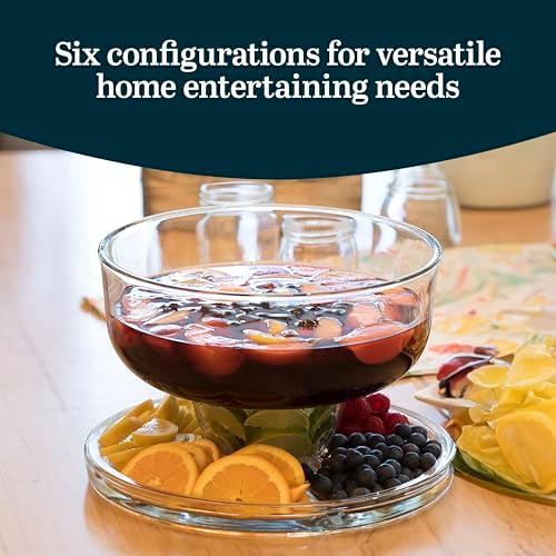 Libbey Selene 6-in-1 Domed Cake Stand, Unique Space Saving Glass Cake Stand with Dome, Multi-Purpose Dip Bowl To Serve Snacks and More