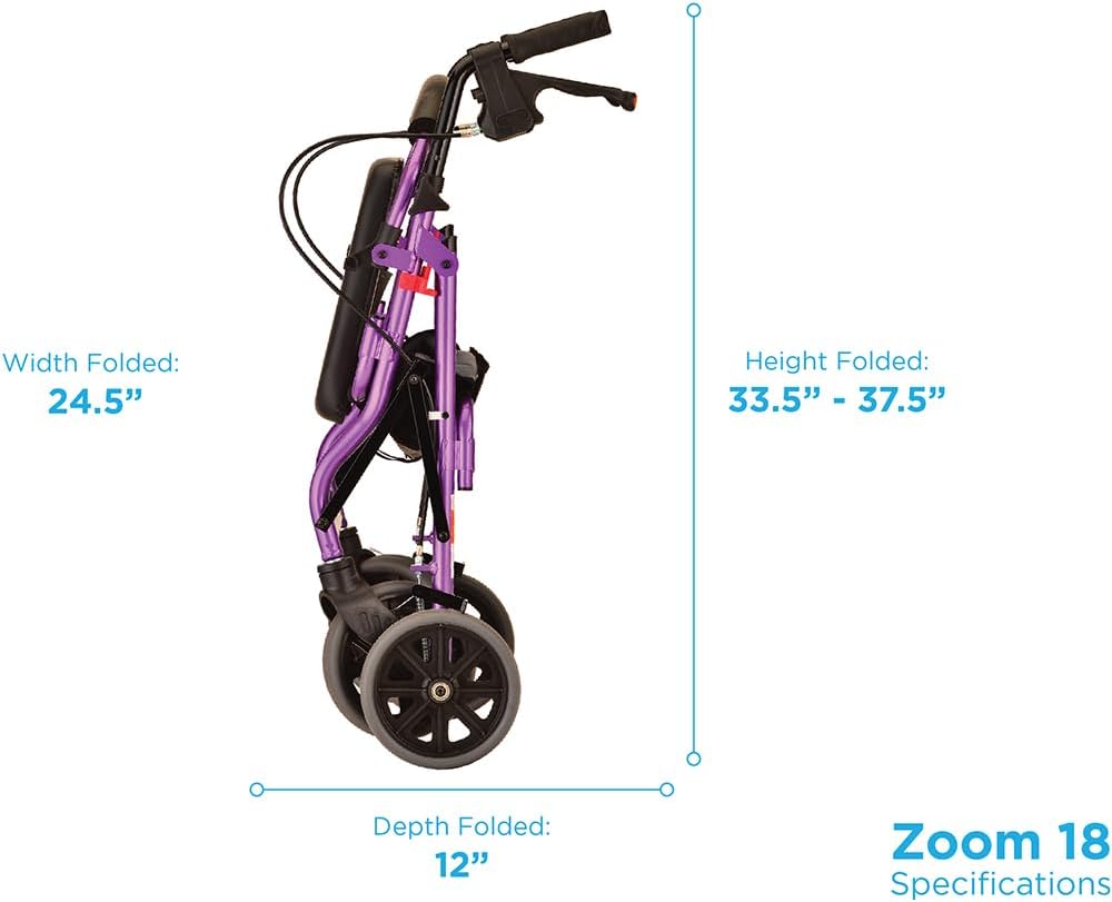 NOVA Zoom 22 Rollator Walker for Seniors, Rolling Walker with Locking Hand Brakes, Padded Seat & 8" Wheels, Lock N Load for Easy Transport & Storage, Adjustable Height 5'5"–6'1", Red