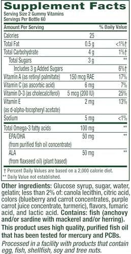 Vitafusion Omega 3 Gummies | 120 Adult Gummy Vitamins | Blend of EPA, DHA & ALA | for Women & Men | Raspberry Lemonade Flavor | Gluten-Free Supplement
