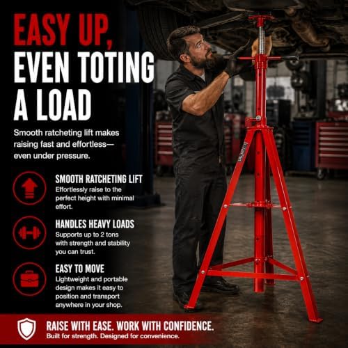 Stark USA Underhoist Tripod Stand 2 Ton Capacity High Lift Jack Stand Reach Under Hoist Stand High-Position Lift Range 4,000lbs Capacity, Red