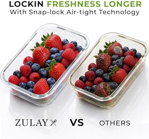 Zulay Kitchen 5 Piece Large 36oz Glass Storage Container Sets with Lids - Premium BPA Free Borosilicate Glass Food Storage Containers - Leak-Proof