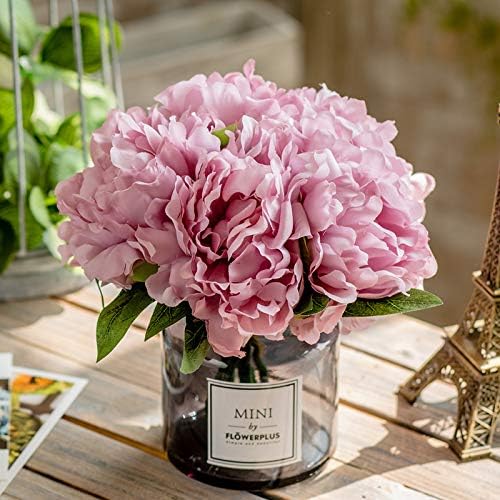 MOOMASS Artificial Peony and Glass vase, Ins Style Artificial Flower Glass Bottle Set, Suitable for Living Room, Dining Table, Office, Wedding