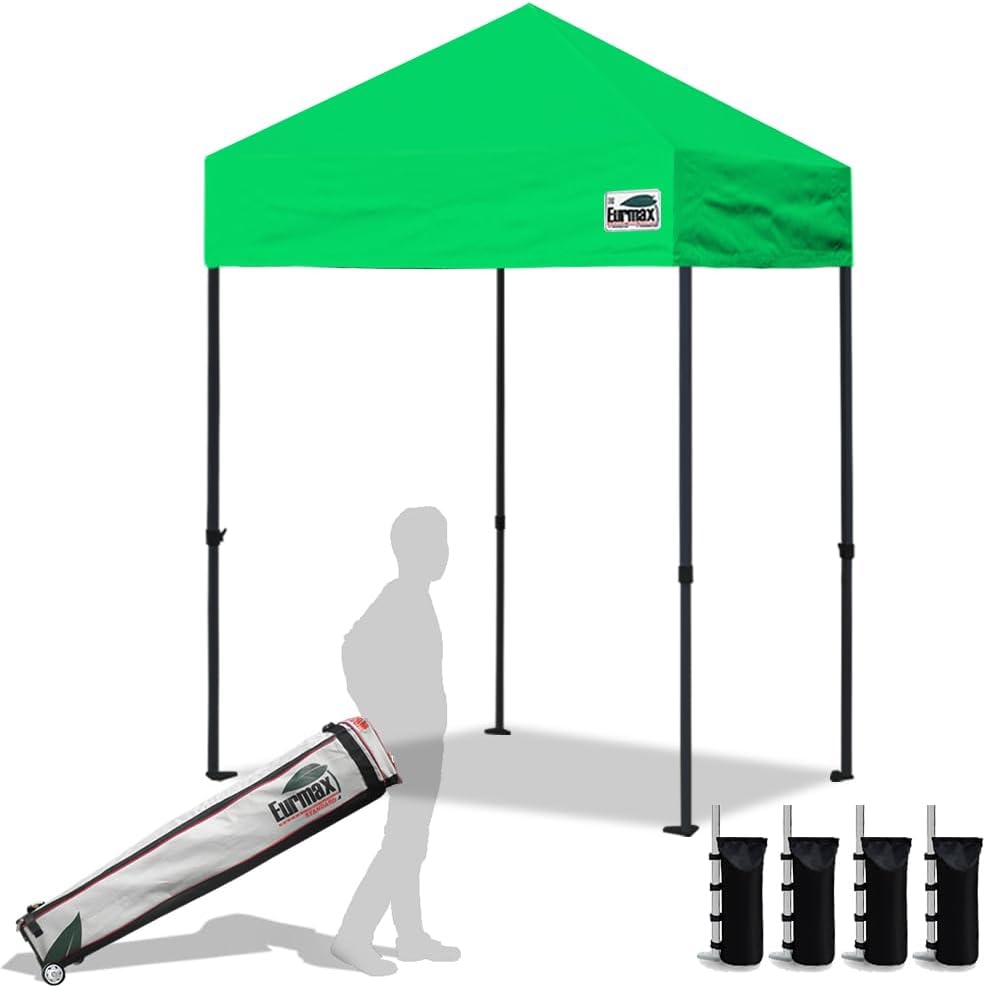 Eurmax USA 10x10ft Pop Up Canopy,Commercial Instant Tent for Outdoor Events,Patented No-Tip Rolling Storage Bag with 4 Sandbags,UV & Water Resistant,Heavy Duty Portable Shelter Gazebo,Black