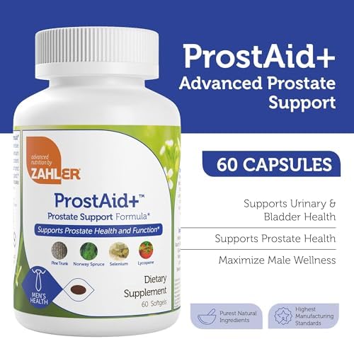 Zahler ProstAid+ Prostate Supplements for Men with Lycopene & Norway Spruce for Urine Flow, Prostate Support - Made in USA