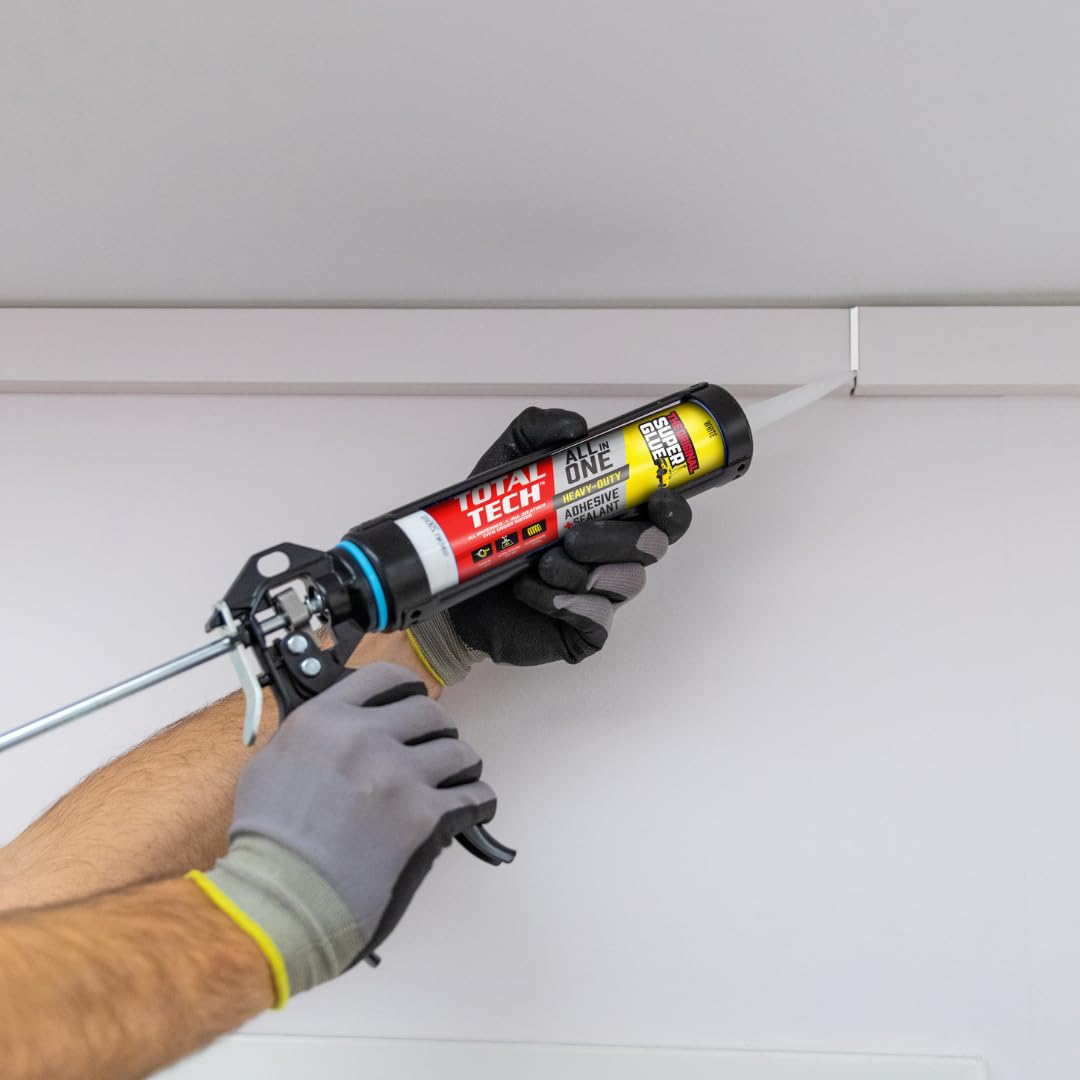 Total Tech, White, 9.8oz Cartridges, Heavy-Duty Construction Adhesive & Sealant Caulk, Flexible, All-Weather, Watertight, UV-Resistant, High Strength, Instant Grab, Ideal for Pools, Bathtubs
