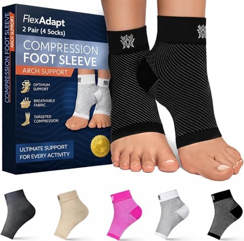Compression Socks for Plantar Fasciitis & Achilles Tendonitis Relief – Pair of Ankle Compression Sleeves for Foot Swelling, Heel Spurs, Pain & Fatigue – Comfortable Arch Support Brace for Daily Use (Black, Medium)