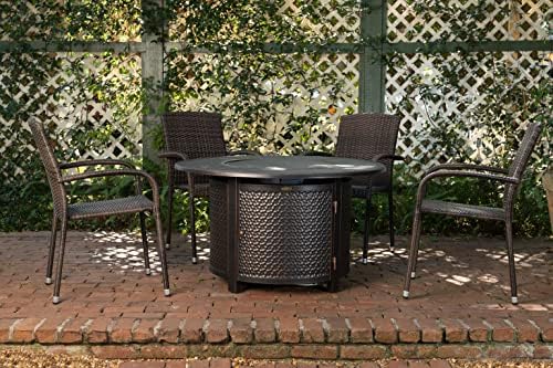 Patio Sense 62664 Morgan Outdoor Wicker Stacking Chairs, Mocha, Set of 4 | Handwoven All-Weather Wicker, Powder-Coated Steel Frame, No Assembly