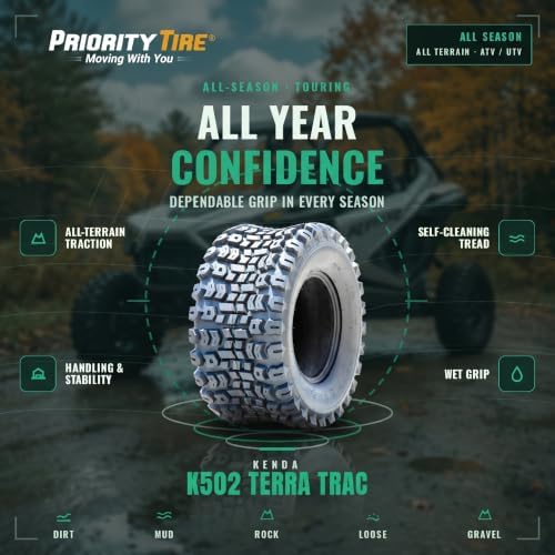 Kenda Terra Trac Front/Rear 6 Ply 22-11.00-10 K502 Lawn & Garden/Turf Tire | ATV & UTV All Terrain All Season Traction 102A3 Rated 6 Ply Bias Construction Black Sidewall Tire