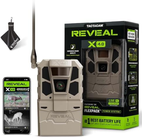 TACTACAM Reveal X 4.0 Cellular Trail Camera + Microfiber Cleaning Cloth | Night Vision, 4K Photo & 1080p Video, Industry-Best Battery Life