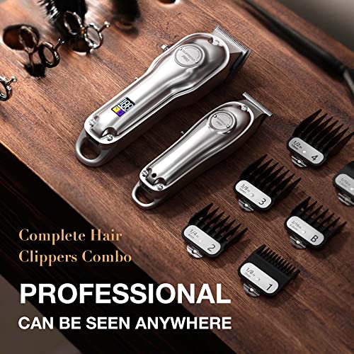 SUPRENT® PRO Professional Hair Clippers for Men- Hair Cutting Kit & Zero Gap T-Blade Trimmer Combo- Cordless Barber Clipper Set with LED Display