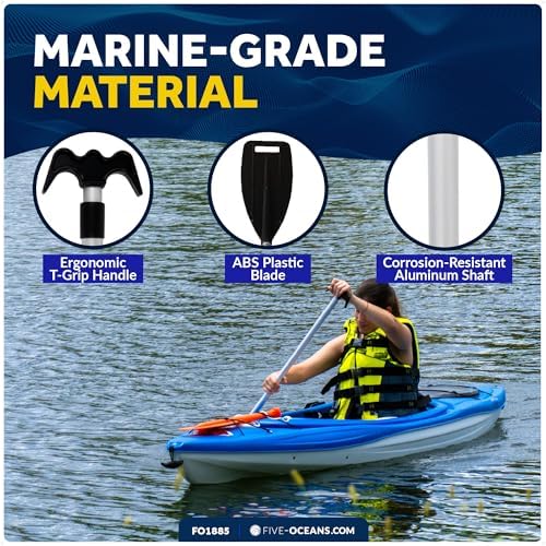 Five Oceans Canoe Paddle, Telescoping Canoe Paddles and Boat Hook, Black, Extend from 3.75 Ft. (45-inch) to 6 Ft.(72-inch), Aluminum Shaft, Reinforced Blade & Hook, Lightweight