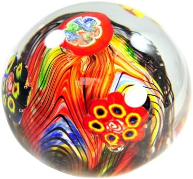 M Design Art Handcraft Flame Rainbow Ex Large Size Millefiori Art Glass Paperweight