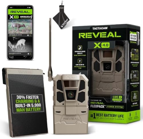 TACTACAM Reveal X 4.0 Cellular Trail Camera + Reveal Solar Panel R5 | Night Vision, Waterproof, 4K Photo, 1080p Video, Built-In GPS