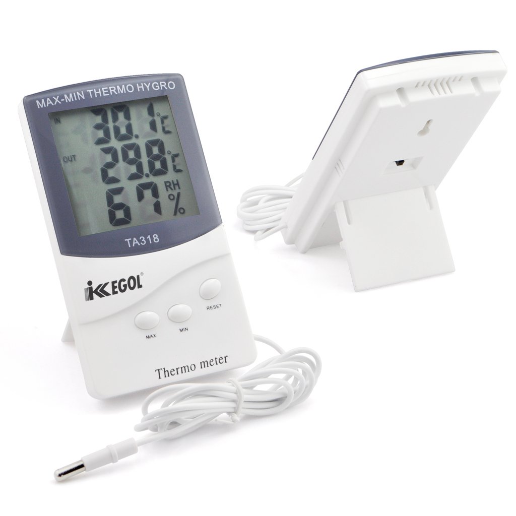 iKKEGOL Digital Indoor Outdoor in/Out Wall Mount Monitor Sensor LCD Temperature Thermometer Hygrometer Humidity Meter with Probe Cable