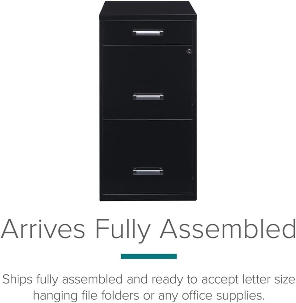 Scranton & Co 3-Drawer Metal Filing Cabinet, 27.32" H x 14.25" W x 18.00" D, Pearl White Finish, Locking Storage with Letter-Size File Drawers, Non-Porous Painted Steel for Home or Office