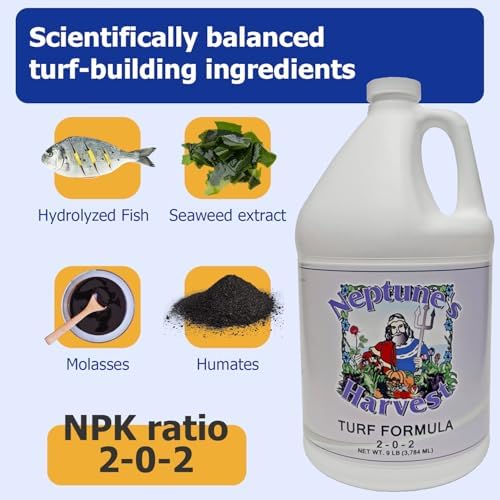 Neptune's Harvest Turf Fertilizer (2-0-2) - 9 LB Bottle - Fish & Seaweed-Based Lawn Food Formula - Organic Liquid Fertilizer for Lawn & Seed - Ideal