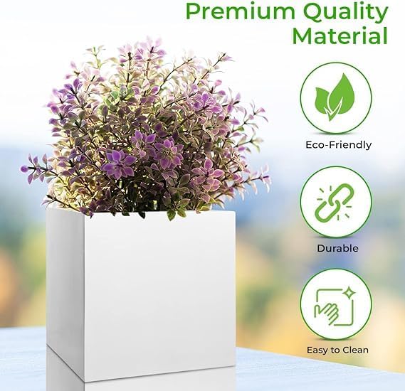 Pottery Pots Elegant White Square Indoor Outdoor Planter Pot – Elegant Cube Shaped Flower Pot - 10”H x 10”W x 10”L