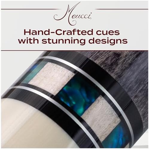 Meucci Pool Cues - Merry Widow, Blue & Gray - Maple Cue Stick, Pool Stick w/Paua Shell Squares Design