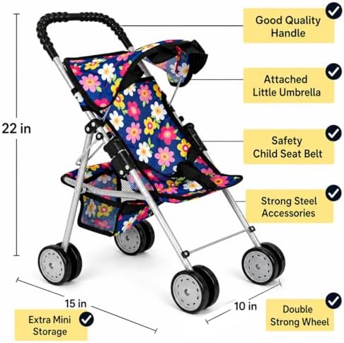 fash n kolor, My First Baby Doll Stroller with Flower Design with Basket in The Bottom- 2 Free Magic Bottles Included