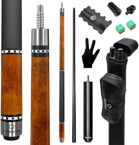 HomeSeason 58inch Carbon Fiber Pool Cue Stick with Screw-in Extension and Leather Case, 18oz Low Deflection Professional Cue Stick for Billiards, 13mm Tip