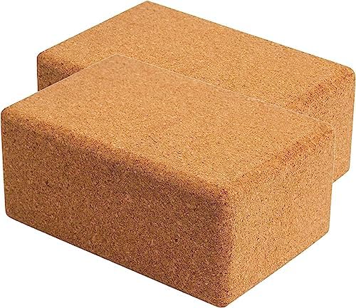 Cork Yoga Blocks 2 Pack Set -Natural Cork from Portugal, 9"x6"x4" Yoga Blocks Non-Slip&Anti-Tilt for Women| Men, Lightweight