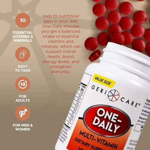 GeriCare One-Daily Multi-Vitamin Tablet, 100 Count Adult Multivitamin Supplement | Easy-to-Take Dietary Supplement with Vitamins A, C, D3, B, Calcium| Vitamin & Mineral Complex (2 Pack)