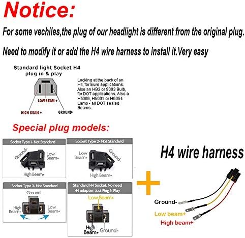 120W Rectangle 7x6 5x7 Inch Headlights 6052 6054 H5054 H6054 Headlight DRL Hi/Low Sealed Beam H4 Plug Compatible With GMC Ford Chevy Chevrolet Cargo