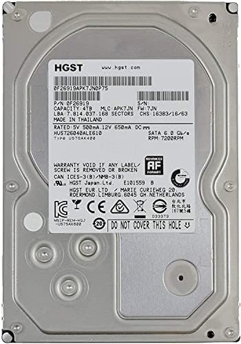 HGST Ultrastar 7K6000 4TB 7200 RPM SATA 128MB Cache 3.5" Internal Enterprise Hard Drive - HUS726040ALE610 (0F23005) (Renewed)