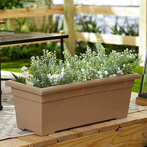 The HC Companies Romana Planter Box, 28 Inch, Clay, 1-Pack | Plastic, Drainage Plug, Lightweight, UV-Resistant, for Garden, Patio, Balcony & Fence