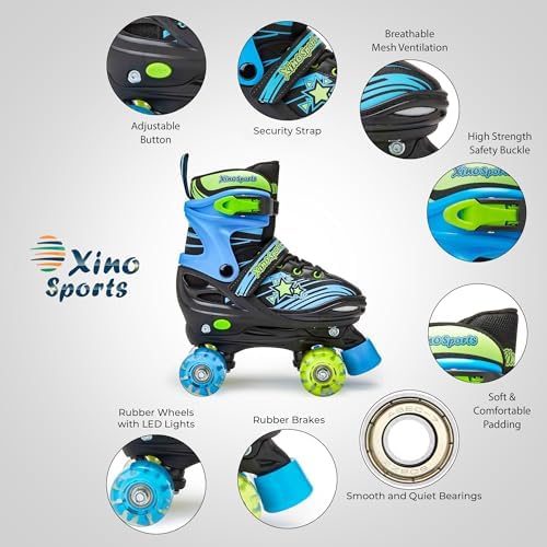 XinoSports Kids Adjustable Roller Skates for Girls & Boys with Light Up Wheels (Ages 5-20) – Roller Skates with Illuminating Wheels