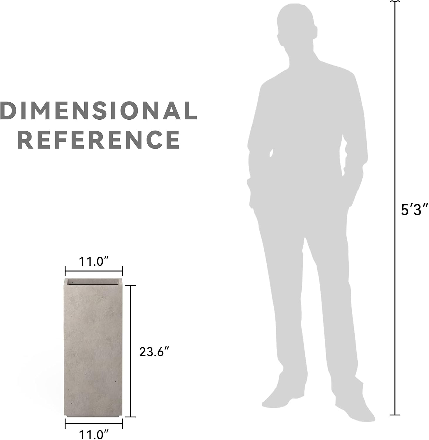Kante Accent Column Square Pale Gray Concrete Planter 23.6" H, Outdoor