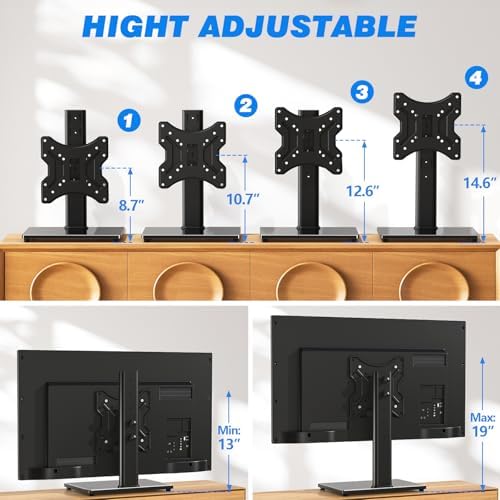 Rfiver Universal Swivel TV Stand for 27-50 55 60 Inch TVs | Height Adjustable Tabletop TV Stand Holds up to 88 lbs, Pedestal TV Stand with Tempered Glass Base, Replacement TV Mount