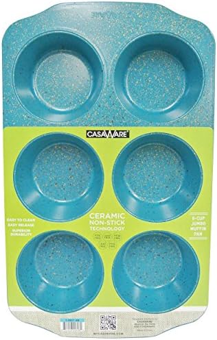 casaWare Jumbo Muffin Pan 6 Cup Ceramic Coated Non-Stick (Blue Granite)