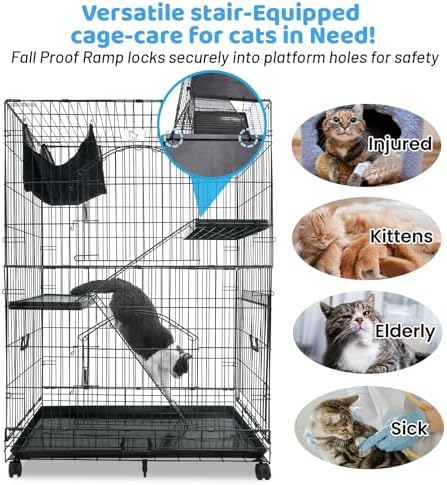 Homey Pet 51 Inch Cat Cages Indoor w/Side Door, Paw-Safe Plastic Platform