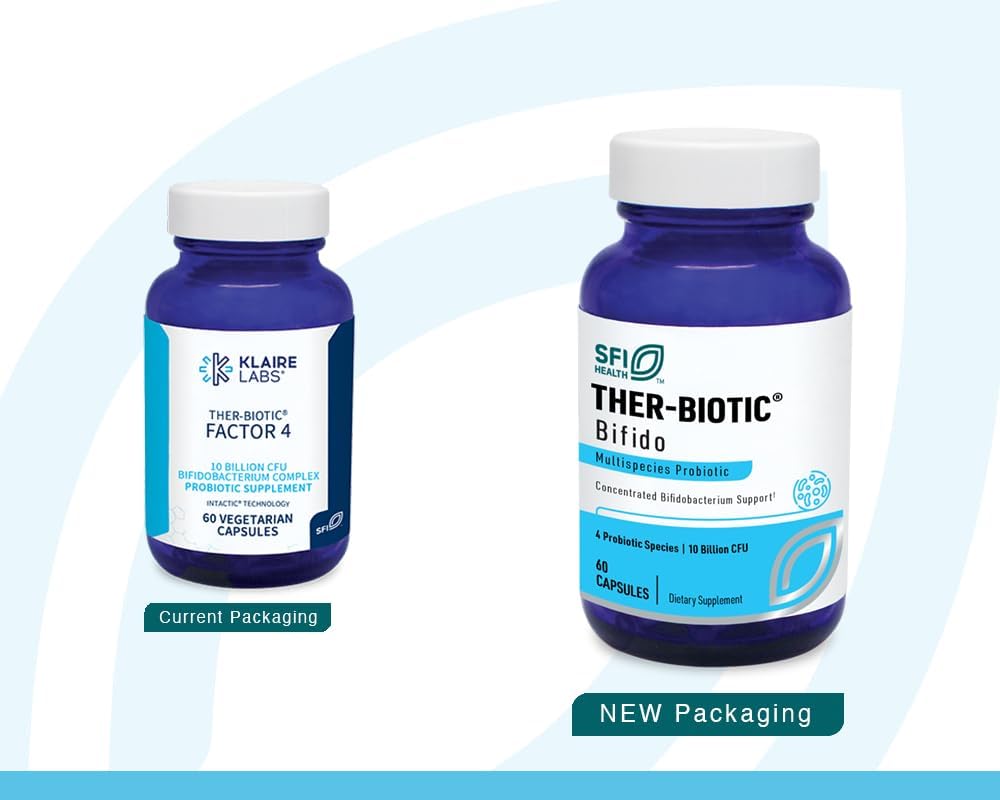 Klaire Labs SFI Health Ther-Biotic Factor 4-10b CFU Bifidobacterium Bifidum Probiotic with Breve, Lactis & Longum - Immune + Gut Health Support - Hypoallergenic Bifidobacterium Probiotic (60 Caps)