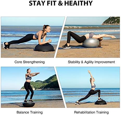 ZELUS 25in. Balance Ball | 660lb Inflatable Half Exercise Ball Wobble Board Balance Trainer w Nonslip Base | Half Yoga Ball Strength Training