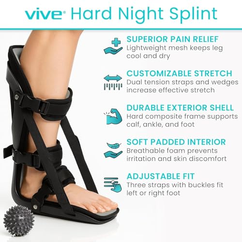 Vive Plantar Fasciitis Night Splint for Men & Women - Stabilizer Brace | Relieves Inflammation - Foot Support Boot Features Adjustable Hook and Loop Straps for Achilles Pain Relief