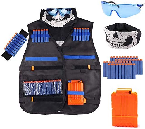 Tactical Vest Kit for Nerf Guns N-Strike Elite Series | with Refill Darts, Reload Clips, FaceTube Mask, Hand Wrist Bands, and Protective Glasses
