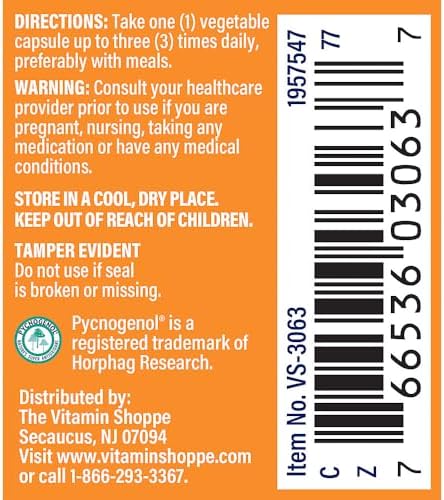 The Vitamin Shoppe Pycnogenol 100mg Antioxidant that Supports Cardiovascular, (30 Capsules)